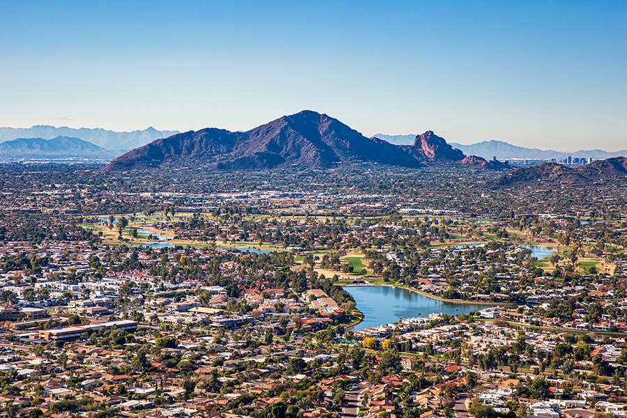 Scottsdale, AZ - Aerial View of Scottsdale, AZ on a Sunny Day