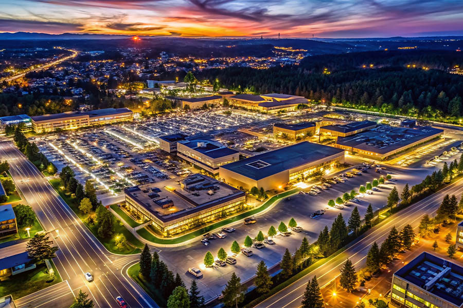 Lynnwood, WA Insurance - Alderwood Mall Lynnwood Washington Night Aerial Map View